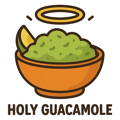 flat toon style holy guacamole, cartoon guacamole bowl with a halo sticker