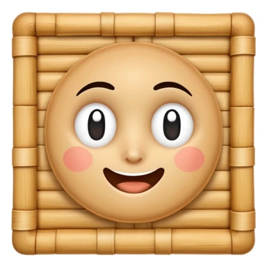 A 3D cartoon flat woven mat made of straw or bamboo strips, top-down view, soft shadow, Memoji-style. sticker