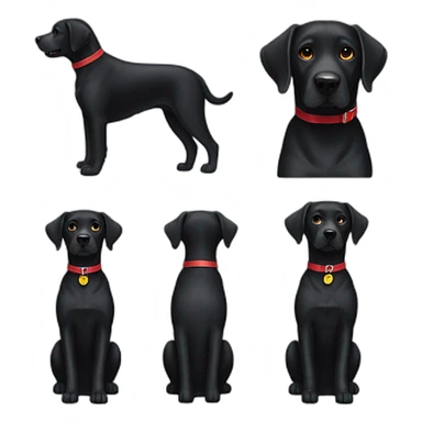 A black dog labrador with a red collar sticker