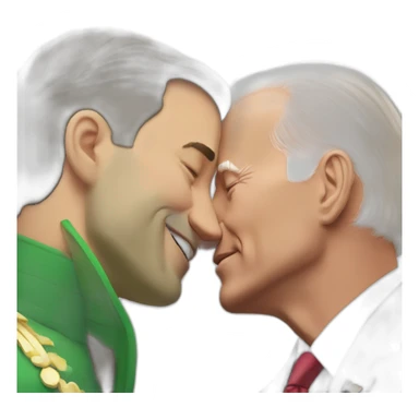 Vladimir Zelenskiy in green clothes kissing by Joe Biden in classic suit sticker