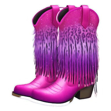 Realistic hot pink to purple ombre leopard print pair of fashion cowgirl boots with sparkly shiny glitter fringe on them. sticker