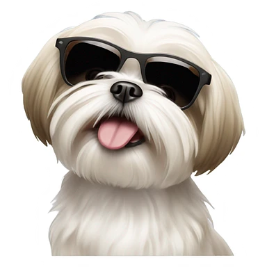 Maltese shiz tzu happy dog beige and white, wearing sunglasses sticker