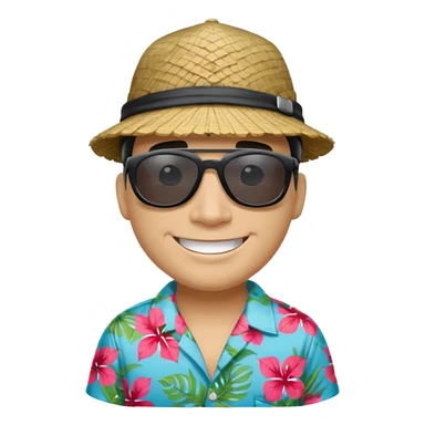 Tiburón playero con camisa hawaiana, lentes negros, y una gorra al revés sticker