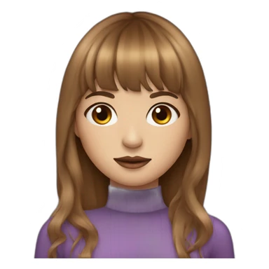 long brown hair skinny girl with curtain bangs, thin face and makeup from head to chest sticker