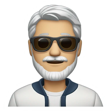 gray-haired man with a beard and mustache in sunglasses wearing a baseball jacket in a sports jacket sticker