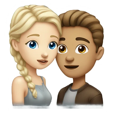 Blonde girl with blue eyes kissing a brunette boy with brown eyes sticker