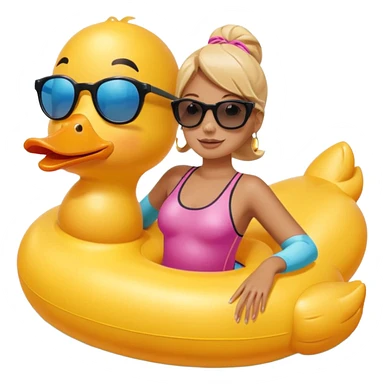 character sitting on a water play duck tube, bright expression, summer atmosphere sticker