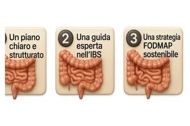 emoji stile iphone di 3 targhette numerate con intestino realistico davanti ad ogni targhetta, le targhette sono:
"1 – Un piano chiaro e strutturato
2 – Una guida esperta nell’IBS
3 – Una strategia FODMAP sostenibile"
, iperrealistico 4k sticker
