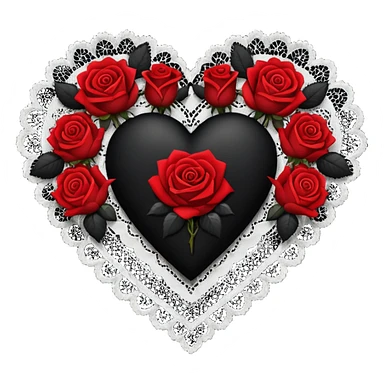 black gothic heart with lace and roses, dark romance sticker