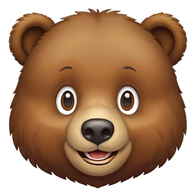 Friendly Russian brown bear face, front view, iOS emoji style sticker