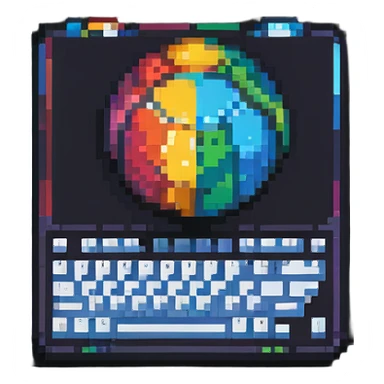 Colorful IT tech badge pixel art with simple keyboard symbol, vibrant colors sticker