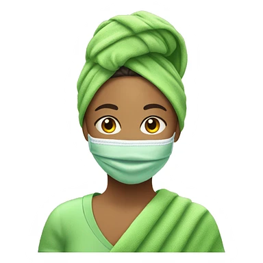 Mixed women with towel rapped around hair and green facemask on  sticker