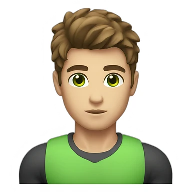 Boy, brown hair, green eyes, muscular body, serious face sticker