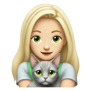 blonde girl with green eyes cuddling grey cat sticker