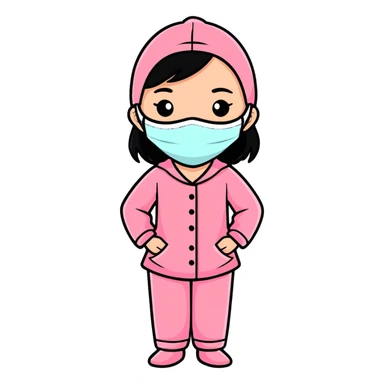 Girl with face mask and a pink pj sticker