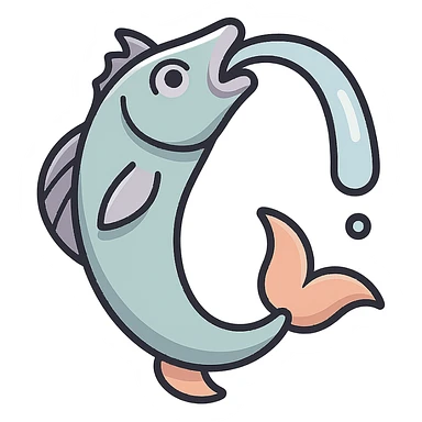 elongated fountain in the shape of a curved fish with a water stream flowing from its mouth, eastern style, detailed drawing with shadows and highlights, thin clean contours, soft rounded shapes, pastel palette #98B5BC, #B5B3C1, #C9A3C9, #E4C0CA, #F7DCD1, #F7C0AA, modern Japanese pop art and sticker aesthetics, soft lighting, transparent background, no stand sticker