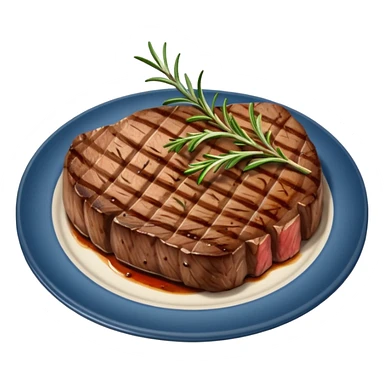 Draw a grilled steak on a plate with grill marks & rosemary garnish. sticker