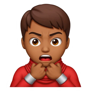 An emoji with their fingers wrapped around their neck and squeezing they looked mad sticker