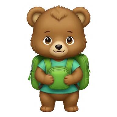 baby bear wear green backpack sticker
