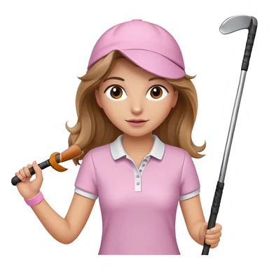 girl with long bronde hair and brown eyes wearing light pink and is swinging a golf club  sticker
