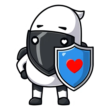 AI agent character with a shield and heart symbolizing protection and support for reporting child abuse sticker
