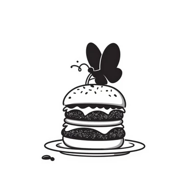 black butterfly sitting on a burger sticker