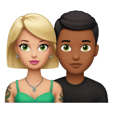 Brown skin blonde hair barbie with her boyfriend with black short hair and green eyes with tattoos sticker
