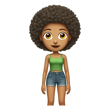 Girl with tan light skin green tube top and denim shorts on and a orange curly Afro sticker