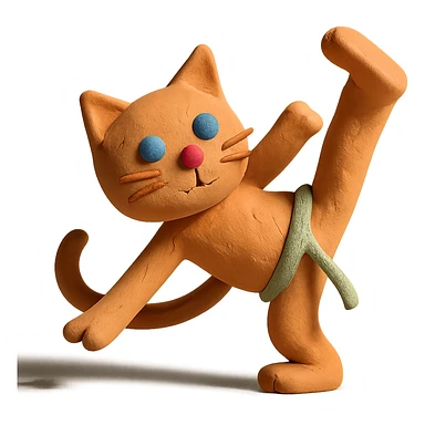 claymation style cat performing capoeira sticker