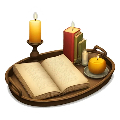 vintage tray with books and candle sticker