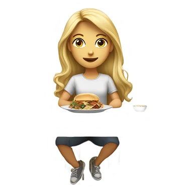  Blonde long hair girl eating big meal  sticker