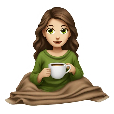 A beautiful girl with brown hair and green eyes cozy with a nude blanket and a cup of coffee  sticker
