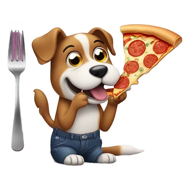 Dog eating pizza with a fork sticker