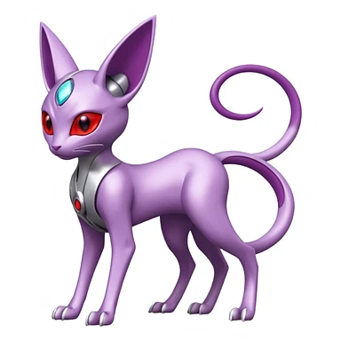 Mechanical Miraidon-Espeon-Mewtwo-Fakémon-hybrid-creature (full body)  with red eyes and intricate markings sticker