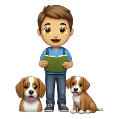 a boy with a notebook and a dog closing his notebook sticker