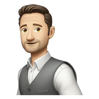 tim robinson dark black slicked back hair white shirt with a light grey vest sticker