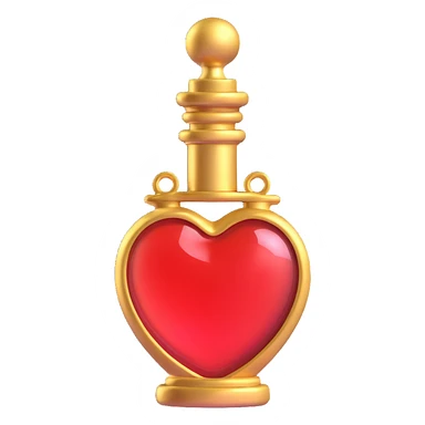 stylish heart-shaped elixir bottle, main color #c0ff53 green, with golden decorations, very luxurious, glowing, 3D effect sticker