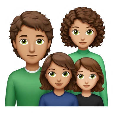 Man in the middle with brown hair and green eyes, women next to him with short brown hair with slight waves, taller women on right side with shoulder length curly hair and brown eyes sticker