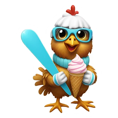 Chicken eating ice cream skiing down a mountain  sticker