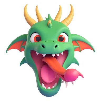cute fitness dragon coach face, playful expression, tongue out sticker