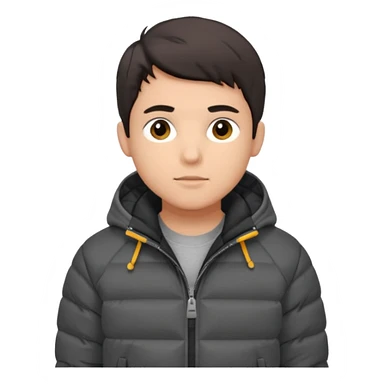 Style anchor + Young adult male American, medium skin, short dark hair, black puffer jacket over hoodie, neutral focused. sticker
