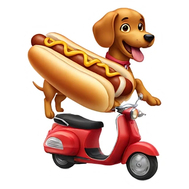 Hot dog riding a scooter with a smile sticker