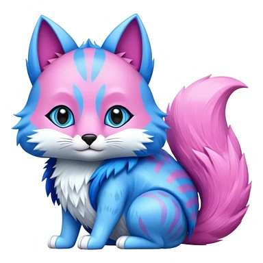 A blue cat and a pink fox in turtle carapace  sticker