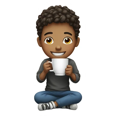 smiling boy holding a cup sticker