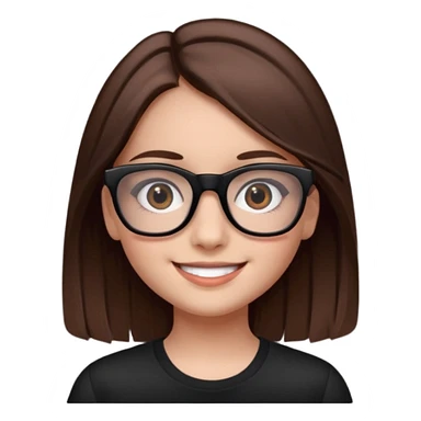 une ado, brune aux cheuveux tres fonces longs lisses blanche, ,lunettes carres noires, yeux bruns fonces joues rose sticker