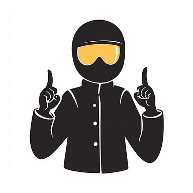 A motorcyclist in a black helmet with a golden visor flipping the bird sticker