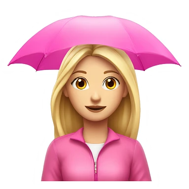 Blond girl holding pink umbrella above head in pink outfit sticker