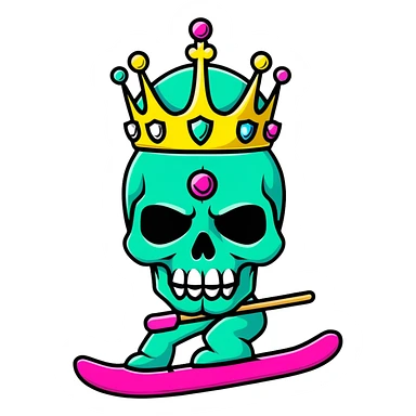 vibrant multicolored skull wearing a jeweled crown and bright colorful ski mask sticker