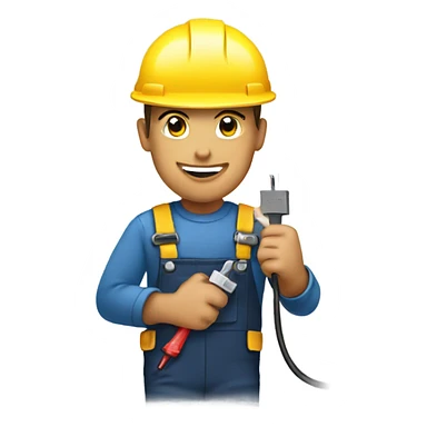 electrician holding a plug sticker