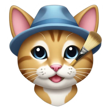 Kawaii cat artist in hat with palette and brush so it can be used as a mouse cursor sticker